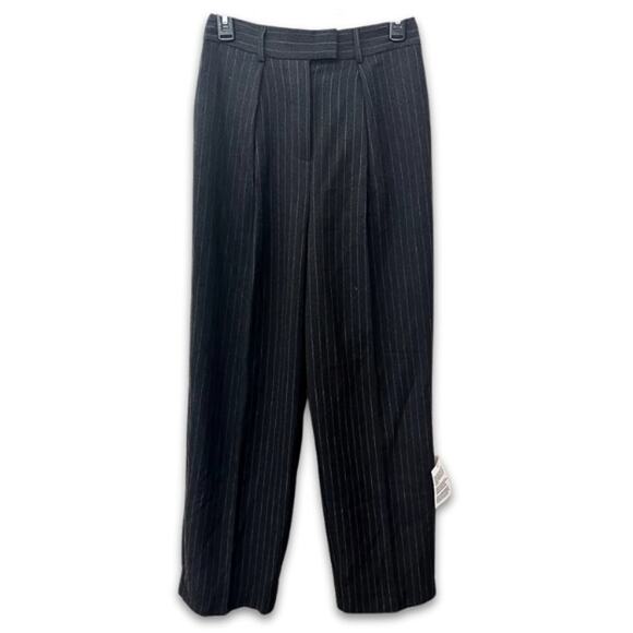 Topshop Trousers Pinstriped High Rise Button Fly Pleated Charcoal Gray W 4 NWT - Picture 1 of 9